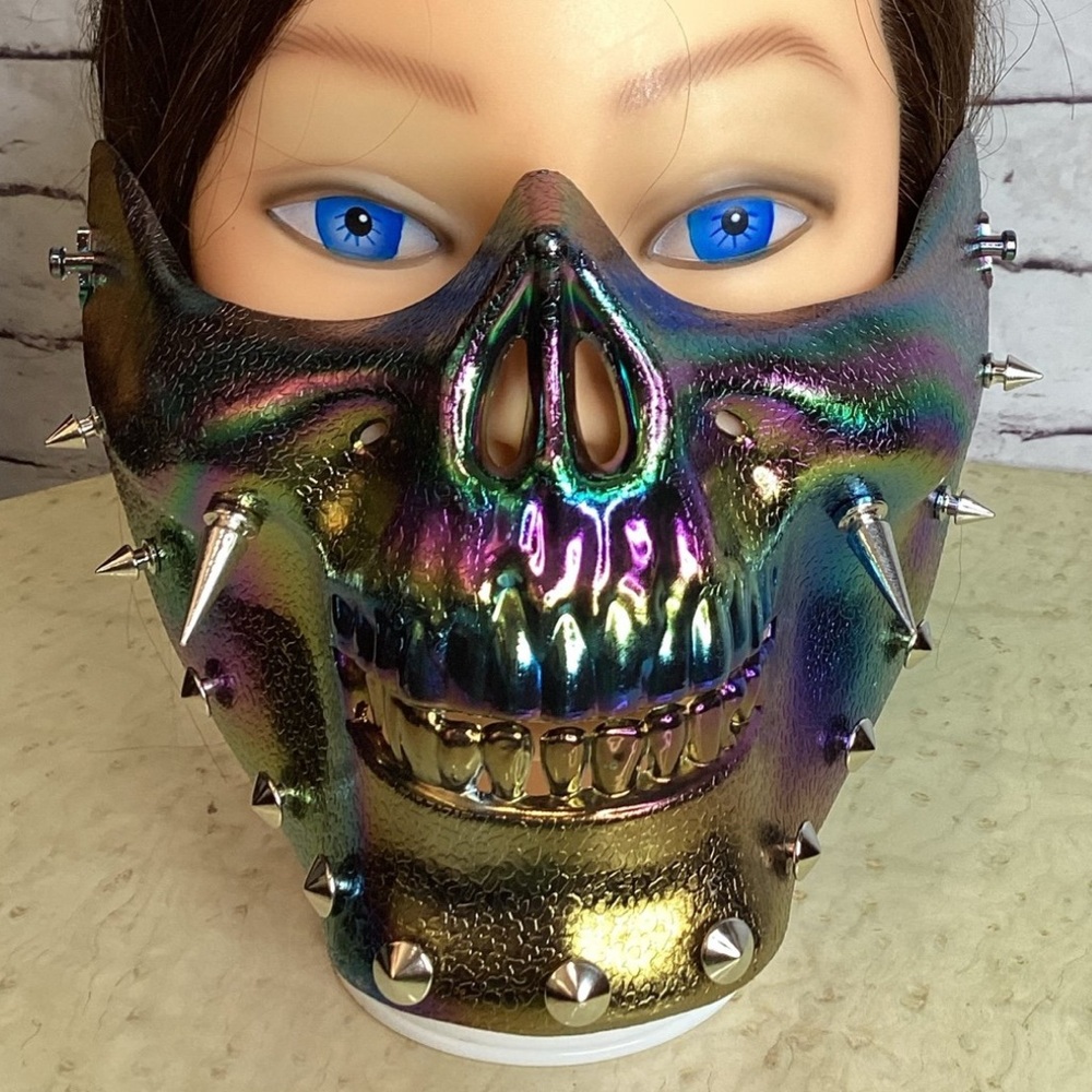 Chrome Finish Scary Skull Half Mask Plastic Halloween Mask